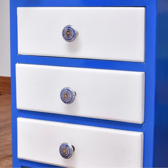 Indian Shelf Gold & Blue Ceramic Drawer Knobs – Spiral & Round – Set of 6 - Picture 2 of 7